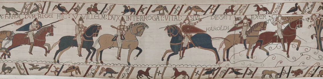 Mounted knights riding out, from scene 49 of the Bayeux Tapestry